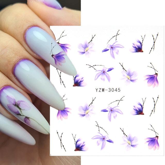 Autumn Simple Green Pink Pattern Water Nail Decal Sticker Flower Leaf Tree Winter Slider For Nail Art Manicuring Decoration Decals for Nail Art Decoration Including Hearts Stars Letters Bowknot Leaves Flowers Plants Fruits Butterflies