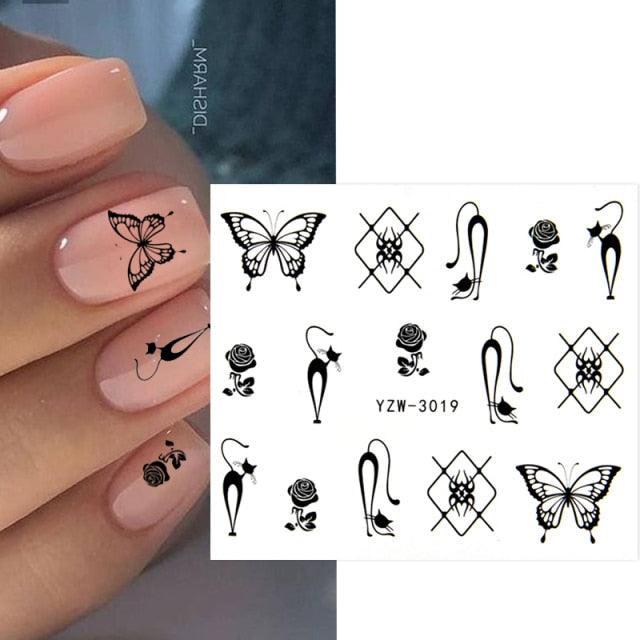 Autumn Simple Green Pink Pattern Water Nail Decal Sticker Flower Leaf Tree Winter Slider For Nail Art Manicuring Decoration Decals for Nail Art Decoration Including Hearts Stars Letters Bowknot Leaves Flowers Plants Fruits Butterflies