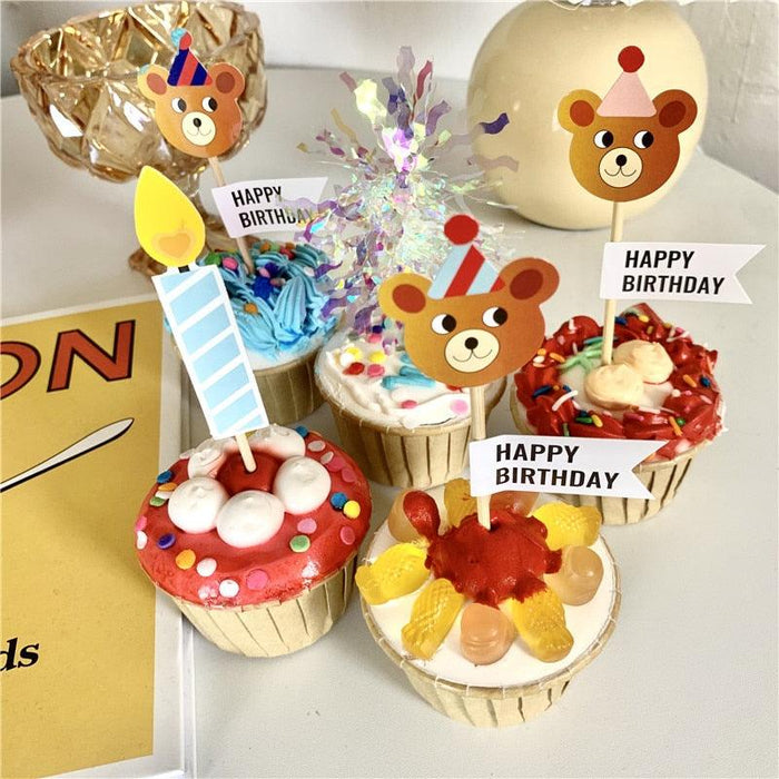 Bear Candle Birthday Cake Props Topper Card Cute Fantasy Cup Dessert Smiley  Love Bear  Table Dress Up Cake Props Party Cake Decor Supplies Toppers Birthday Cupcake Topper Various Cake Decorations for Birthday Party Photo Prop