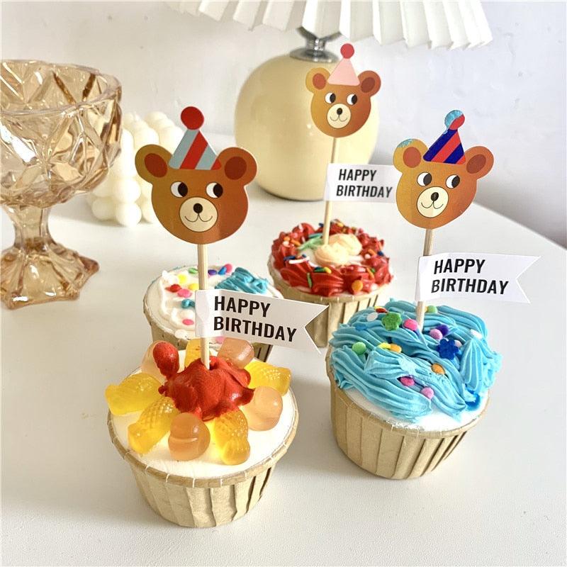 Bear Candle Birthday Cake Props Topper Card Cute Fantasy Cup Dessert Smiley  Love Bear  Table Dress Up Cake Props Party Cake Decor Supplies Toppers Birthday Cupcake Topper Various Cake Decorations for Birthday Party Photo Prop