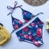 Beautiful Multicolored Women High Waist Bikini Swimwear Women Halter Push Up Bikini Set Swimsuit Women's Flower Print Bikini High Waist Beach Swimsuits Sporty Two Piece Bathing Suit Female Beach Wear Bathing Suit