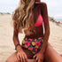 Beautiful Multicolored Women High Waist Bikini Swimwear Women Halter Push Up Bikini Set Swimsuit Women's Flower Print Bikini High Waist Beach Swimsuits Sporty Two Piece Bathing Suit Female Beach Wear Bathing Suit