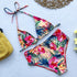 Beautiful Multicolored Women High Waist Bikini Swimwear Women Halter Push Up Bikini Set Swimsuit Women's Flower Print Bikini High Waist Beach Swimsuits Sporty Two Piece Bathing Suit Female Beach Wear Bathing Suit