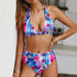 Beautiful Multicolored Women High Waist Bikini Swimwear Women Halter Push Up Bikini Set Swimsuit Women's Flower Print Bikini High Waist Beach Swimsuits Sporty Two Piece Bathing Suit Female Beach Wear Bathing Suit