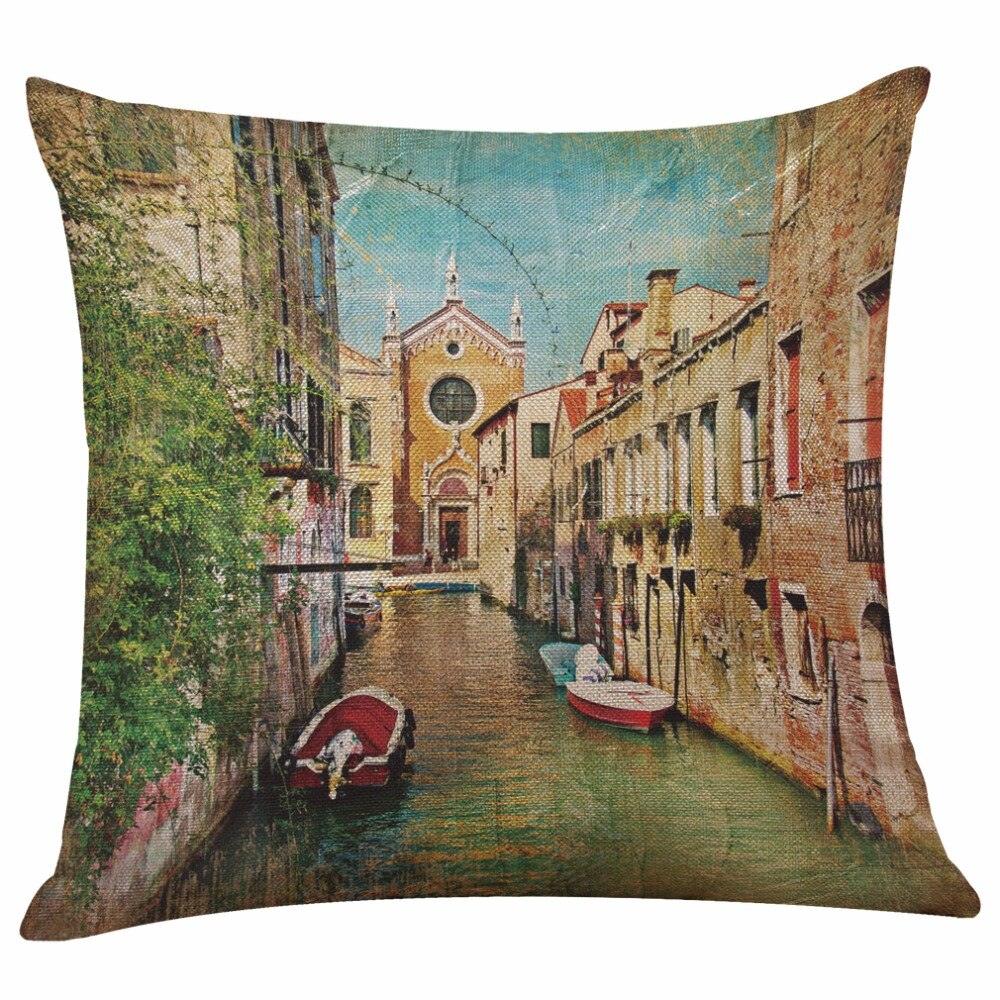 Beautiful Vintage Venice Water City Pillow Cover Polyester And Linen Single-sided Printing Home Decoration Cushion Cover Square Decorative Throw Pillow Case Personalized Cushion Cover Water City Vintage Antique Italy Venice 45x45cm