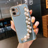 Beautiful White Pearl Chain Gold Color Plating Straight Edge Phone Case for iPhone 13 11 12 Pro Max Case for iPhone X XS MAX XR 7 8 Plus Phone Case Plating Pearl Chain Wrist Bracelet Cover