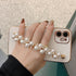 Beautiful White Pearl Chain Gold Color Plating Straight Edge Phone Case for iPhone 13 11 12 Pro Max Case for iPhone X XS MAX XR 7 8 Plus Phone Case Plating Pearl Chain Wrist Bracelet Cover