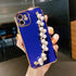 Beautiful White Pearl Chain Gold Color Plating Straight Edge Phone Case for iPhone 13 11 12 Pro Max Case for iPhone X XS MAX XR 7 8 Plus Phone Case Plating Pearl Chain Wrist Bracelet Cover