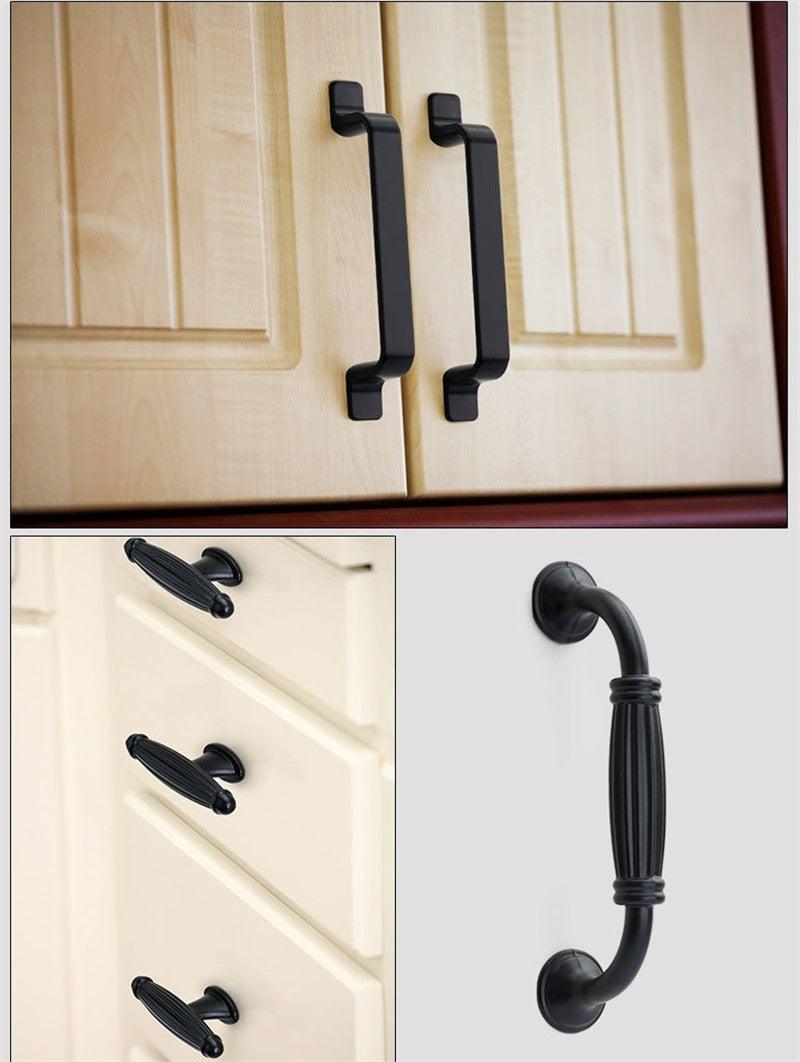 Black American Aluminium Alloy Door Handles Wardrobe Drawer Pull Kitchen Cabinet Knobs For Furniture Handle Hardware Accessories Vintage Cabinet Drawer Handles Pull for Cabinet Door Dresser Cupboard Closet Drawer Furniture