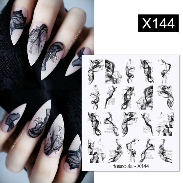 Black Lines Flower Leaves Water Decals Stickers Floral Face Marble Pattern Slider For Nails Summer Nail Art Decoration Summer Stickers on Nails Simple Summer Slider for Manicure Nail Art Watermark Manicure Decor