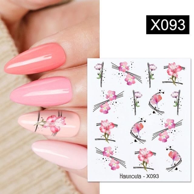 Black Lines Flower Leaves Water Decals Stickers Floral Face Marble Pattern Slider For Nails Summer Nail Art Decoration Summer Stickers on Nails Simple Summer Slider for Manicure Nail Art Watermark Manicure Decor