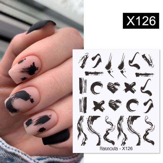 Black Lines Flower Leaves Water Decals Stickers Floral Face Marble Pattern Slider For Nails Summer Nail Art Decoration Summer Stickers on Nails Simple Summer Slider for Manicure Nail Art Watermark Manicure Decor