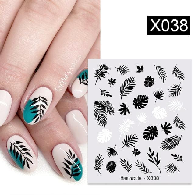 Black Lines Flower Leaves Water Decals Stickers Floral Face Marble Pattern Slider For Nails Summer Nail Art Decoration Summer Stickers on Nails Simple Summer Slider for Manicure Nail Art Watermark Manicure Decor