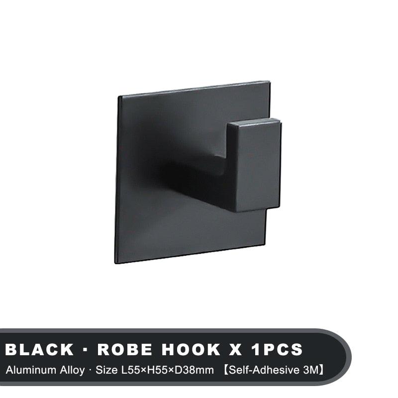 Black Self-Adhesive Wall Hooks For Hanging Keys Clothes Hanger Door Robe Hook Coat Rack Towel Holder Bathroom Accessories Matte Black Finish Wall Mount Coat Hat Door Hook Hanger Bathroom Accessories