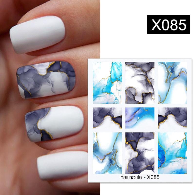 Blue Marble Water Decal Sticker Wave Line Flower Leaf Tree Summer Slider Decor For Manicuring Nail Art Watermarks Curve Graffiti Nail Design for Acrylic Nail Supplies Designer Nail Decorations for Women Girls Kids
