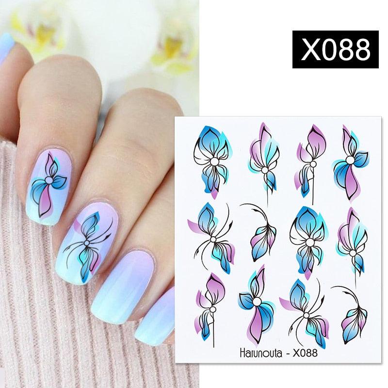Blue Marble Water Decal Sticker Wave Line Flower Leaf Tree Summer Slider Decor For Manicuring Nail Art Watermarks Curve Graffiti Nail Design for Acrylic Nail Supplies Designer Nail Decorations for Women Girls Kids