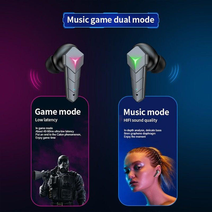 Bluetooth 5.0 RGB Yellow Gaming Earphones Low Latency Wireless Stereo Headphones Bass Earbuds With Mic Headphones Wearable Music Player HiFi Quality Sound Sport Earphones With Charging Case For Outdoor Running Gym Workout 65ms