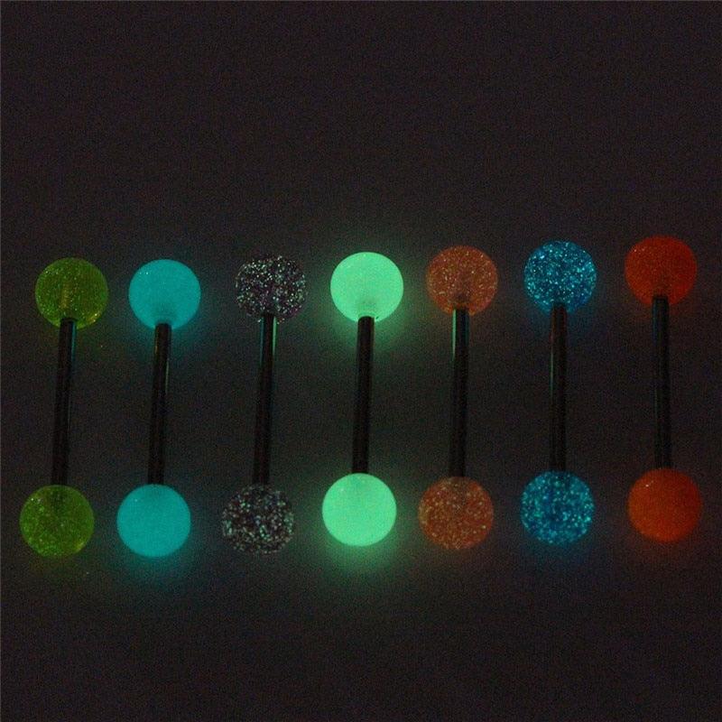 Body Piercing Jewelry Luminous Glow Acrylic Tongue Rings Nose Stainless Steel UV Acrylic Ball Barbell Tongue Rings  Tongue Piercing Barbells Multicolor Surgical Stainless Steel Long Nipple Piercing Barbell Bars for Women Colorful  Piercing Barbells