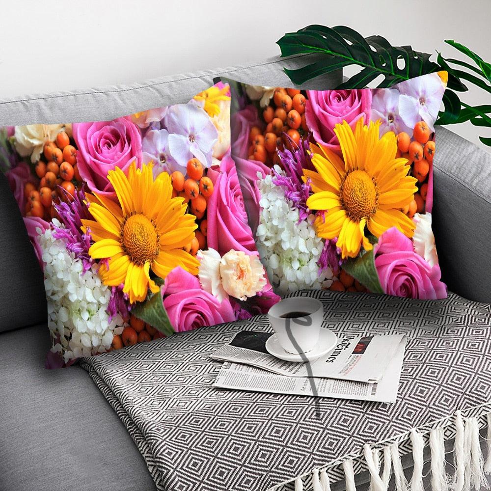 Bright Red Flower Cushion Cover Home Fashion Decoration Red Orange Pink Poppy Flowers Decorative Throw Pillow Cover Case Cushion Home Living Room Pillow Case Super Soft Short Plush Cushion Cover 45x45CM