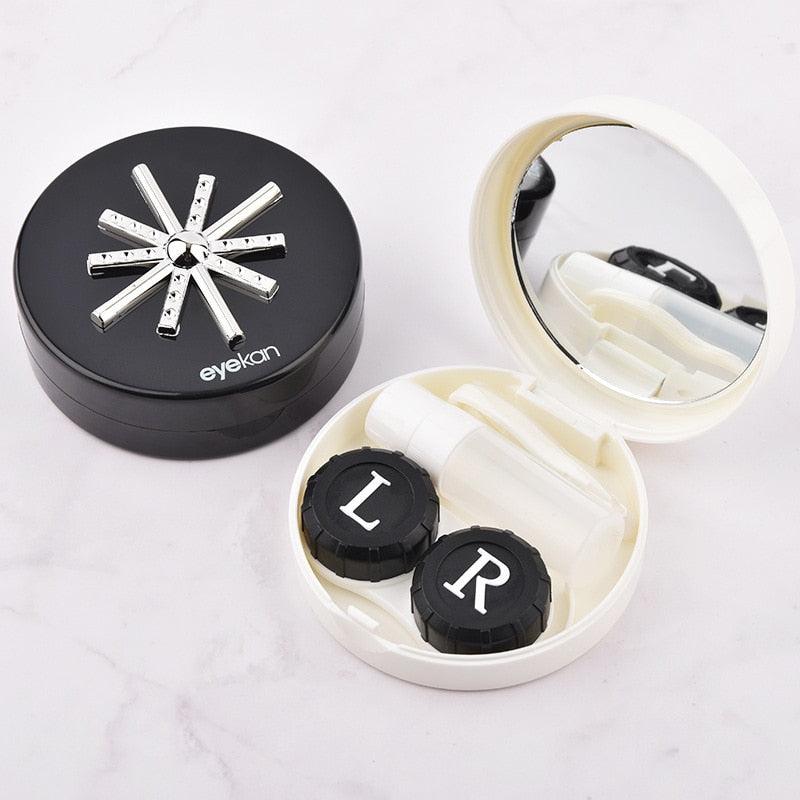 Bright Starlight Round Contact Lens Case With Mirror Storage Box Lens Container Gift Eye Contacts Case Mini Stylish Simple Contact Lens Travel Case Container Kit Set Contacts Lens Hard Case With Mirror