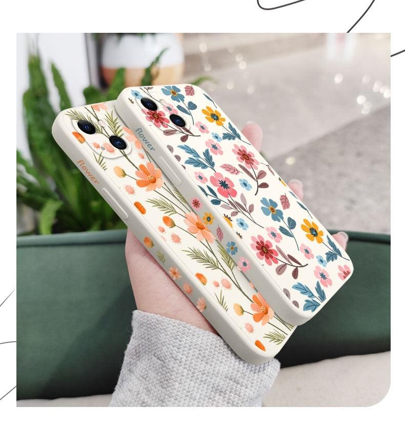 Brilliant Flowers Phone Case For iPhone 14 13 Pro Max Mini Cute Multicolored Flowers Pattern Cover Slim Silicone Shockproof Bumper Back Cover