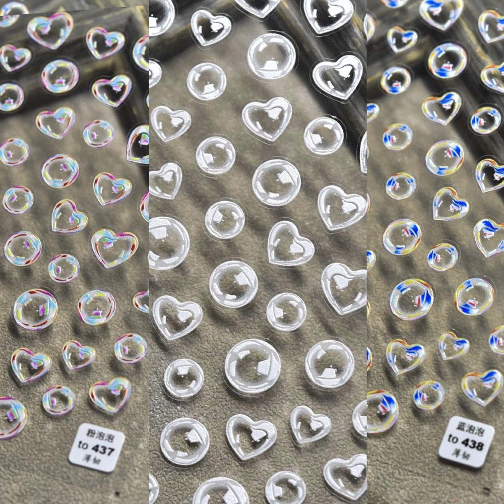 Bubble Cute Black Red Hearts Nail Stickers Nail Art Decorations Nail Decals Design Self-Adhesive 3D Wave Design Decoration for Women Girls Adhesive Striping Tape Nail Art Stickers