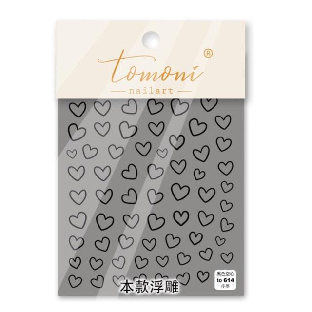 Bubble Cute Black Red Hearts Nail Stickers Nail Art Decorations Nail Decals Design Self-Adhesive 3D Wave Design Decoration for Women Girls Adhesive Striping Tape Nail Art Stickers