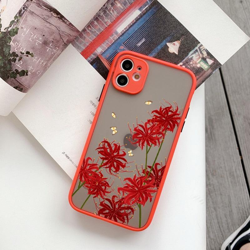 Butterfly Lavender Higan Flower Phone Case For iphone 7 8 plus 12 13 mini 11 14 pro max X XR XS Max Hard Shockproof Shell Cover Butterfly Pattern Design for Women Girls Aesthetic Romantic Soft Slim  Shockproof Protevtice Case for iPhone