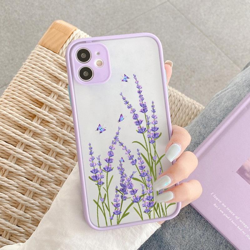 Butterfly Lavender Higan Flower Phone Case For iphone 7 8 plus 12 13 mini 11 14 pro max X XR XS Max Hard Shockproof Shell Cover Butterfly Pattern Design for Women Girls Aesthetic Romantic Soft Slim  Shockproof Protevtice Case for iPhone