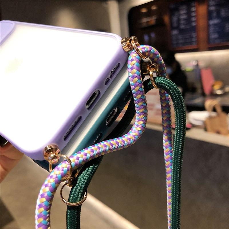 Camera Lens Protection Candy Color Phone Case  For iPhone 14 13 12 11 Pro Necklace With Long Rope Lanyard Cover Camera Lens Protector Translucent Soft Edges Colorful Transparent iphone Cover