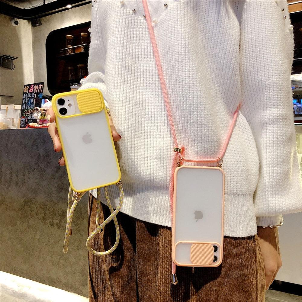 Camera Lens Protection Candy Color Phone Case  For iPhone 14 13 12 11 Pro Necklace With Long Rope Lanyard Cover Camera Lens Protector Translucent Soft Edges Colorful Transparent iphone Cover