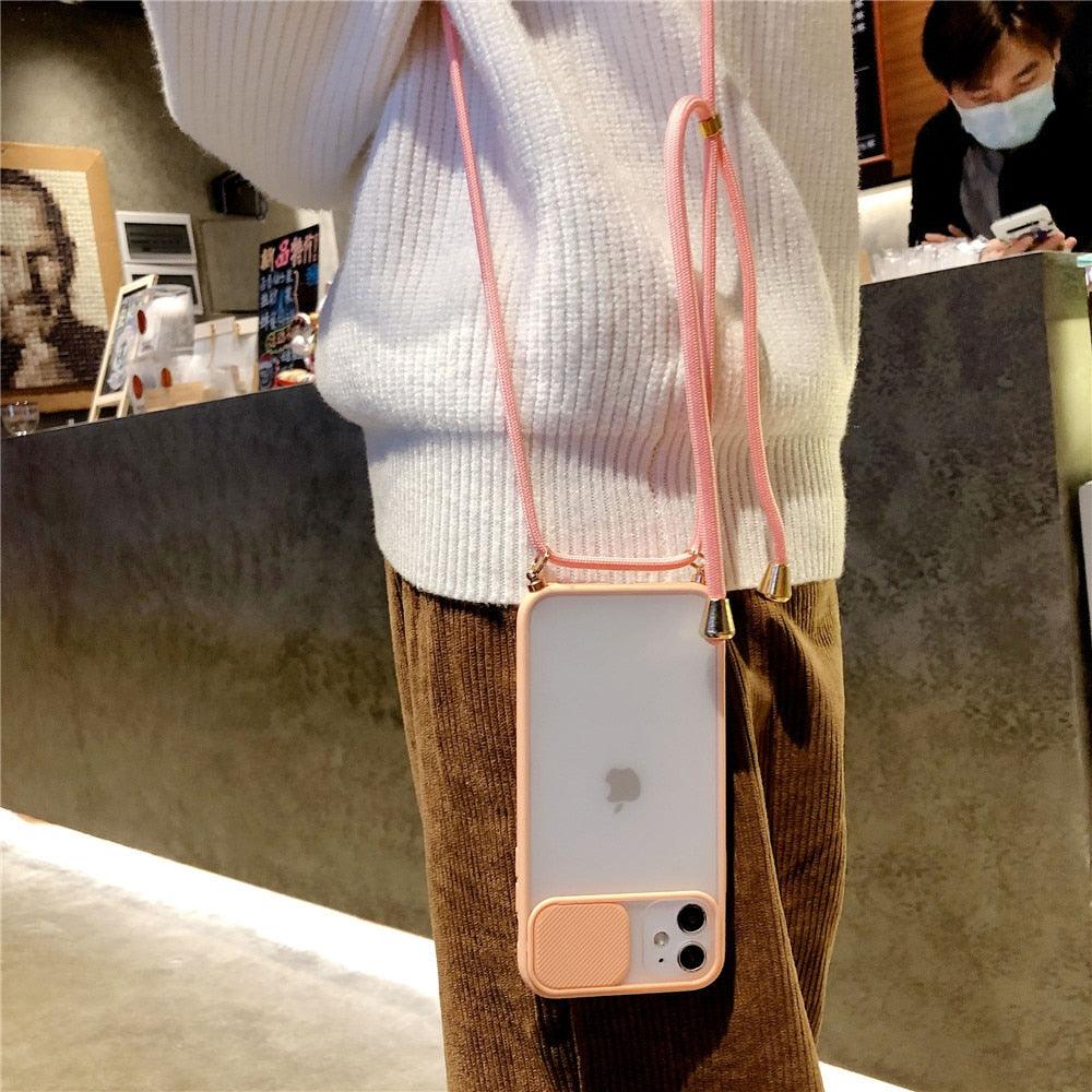 Camera Lens Protection Candy Color Phone Case  For iPhone 14 13 12 11 Pro Necklace With Long Rope Lanyard Cover Camera Lens Protector Translucent Soft Edges Colorful Transparent iphone Cover