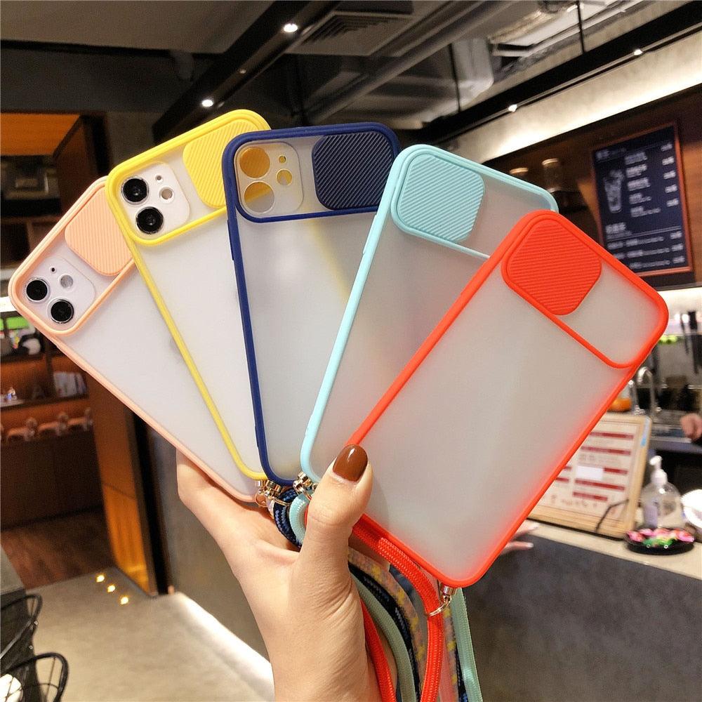 Camera Lens Protection Candy Color Phone Case  For iPhone 14 13 12 11 Pro Necklace With Long Rope Lanyard Cover Camera Lens Protector Translucent Soft Edges Colorful Transparent iphone Cover