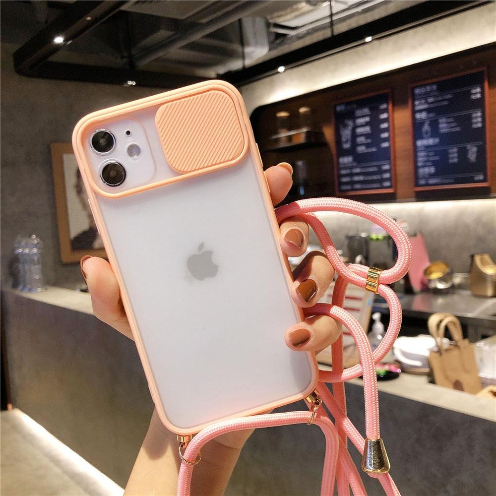 Camera Lens Protection Candy Color Phone Case  For iPhone 14 13 12 11 Pro Necklace With Long Rope Lanyard Cover Camera Lens Protector Translucent Soft Edges Colorful Transparent iphone Cover