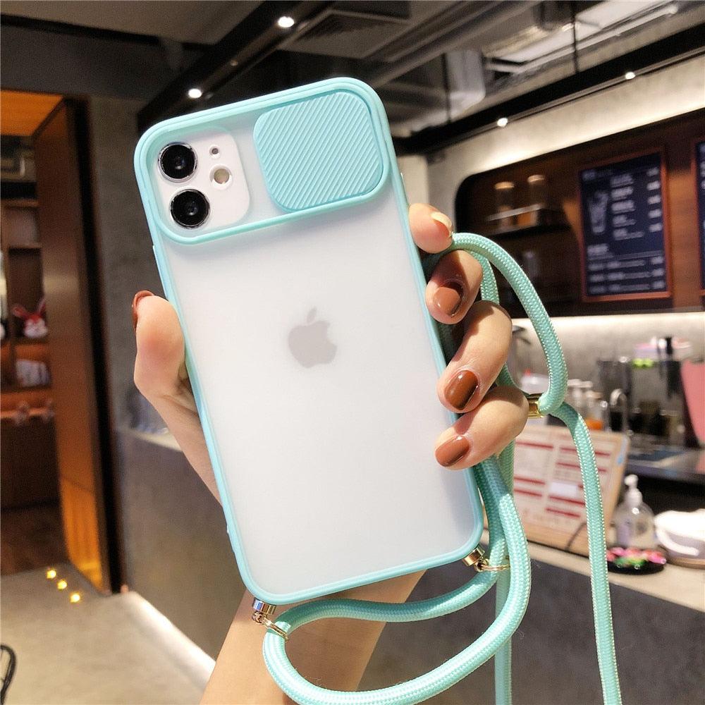 Camera Lens Protection Candy Color Phone Case  For iPhone 14 13 12 11 Pro Necklace With Long Rope Lanyard Cover Camera Lens Protector Translucent Soft Edges Colorful Transparent iphone Cover