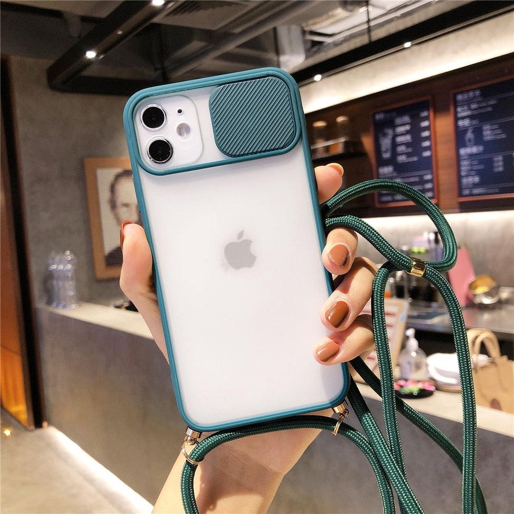 Camera Lens Protection Candy Color Phone Case  For iPhone 14 13 12 11 Pro Necklace With Long Rope Lanyard Cover Camera Lens Protector Translucent Soft Edges Colorful Transparent iphone Cover