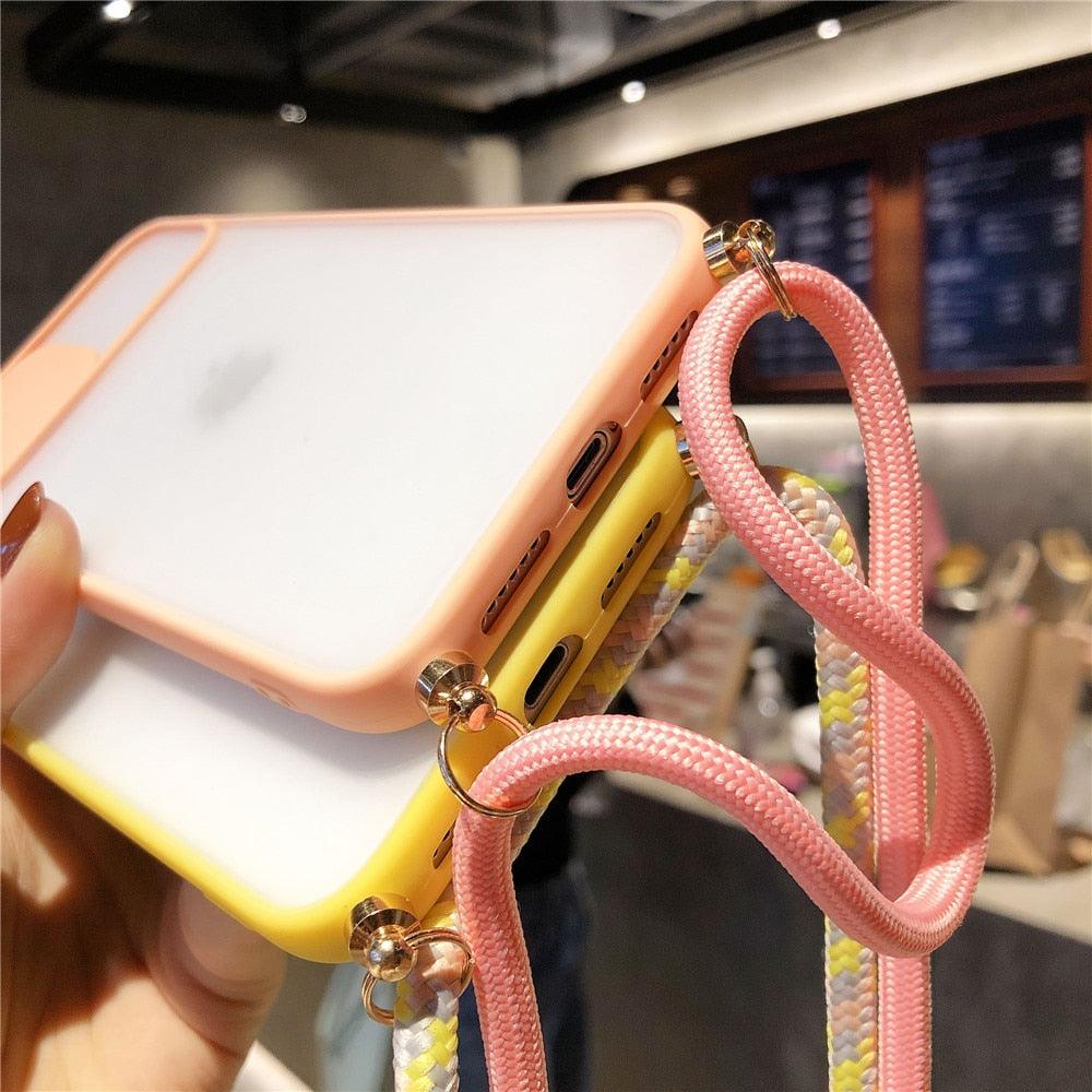 Camera Lens Protection Candy Color Phone Case  For iPhone 14 13 12 11 Pro Necklace With Long Rope Lanyard Cover Camera Lens Protector Translucent Soft Edges Colorful Transparent iphone Cover
