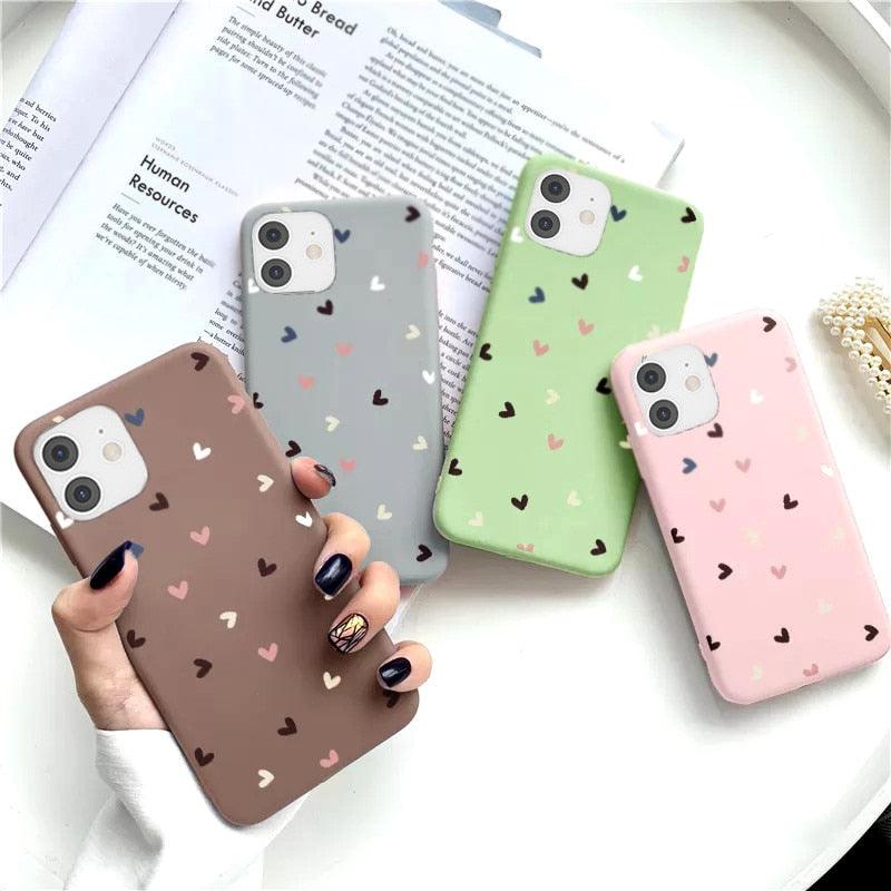 Candy Color Cute Love Heart Phone Case For iPhone 11 Pro Max 7 8 Plus X XS Max XR Soft Silicon Back Cover Cute Pattern Design Silicone Vintage Floral Case Women Girls Soft Scratch-Resistant Case