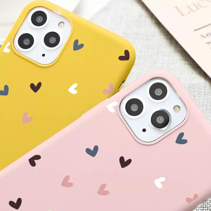 Candy Color Cute Love Heart Phone Case For Iphone 13 12 11 Pro Max Soft Silicon Purple White Silicone Case With Little Heart Pattern Slim Shockproof Protective  Back Cover
