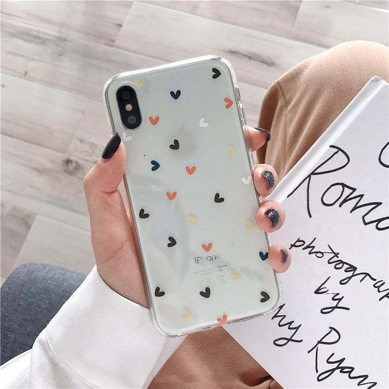 Candy Color Cute Love Heart Phone Case For Iphone 13 12 11 Pro Max Soft Silicon Purple White Silicone Case With Little Heart Pattern Slim Shockproof Protective  Back Cover
