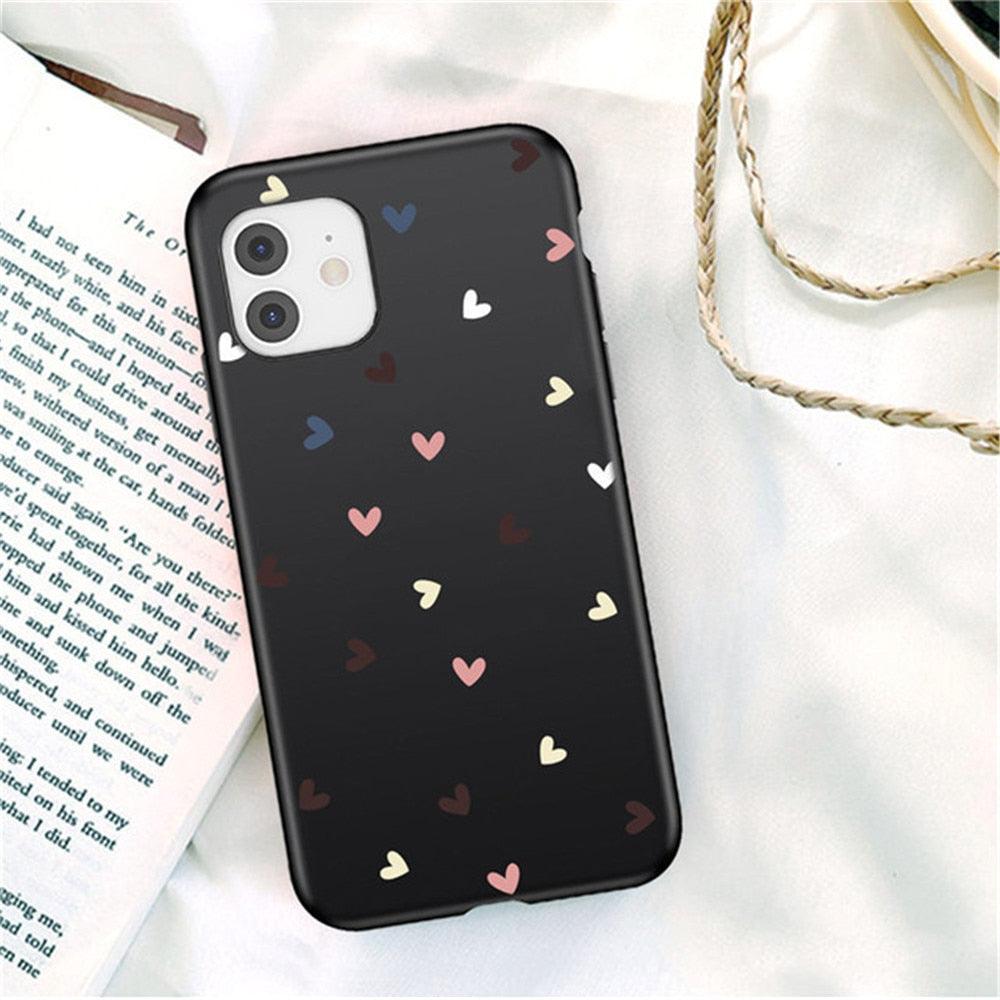 Candy Color Cute Love Heart Phone Case For Iphone 13 12 11 Pro Max Soft Silicon Purple White Silicone Case With Little Heart Pattern Slim Shockproof Protective  Back Cover