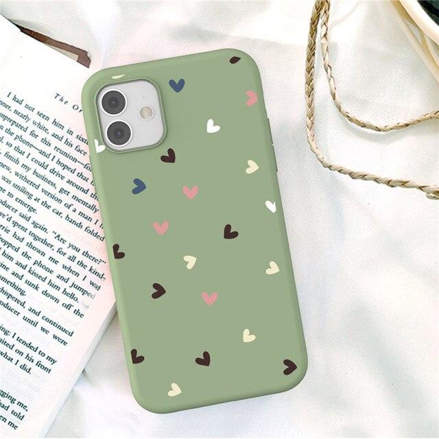 Candy Color Cute Love Heart Phone Case For Iphone 13 12 11 Pro Max Soft Silicon Purple White Silicone Case With Little Heart Pattern Slim Shockproof Protective  Back Cover