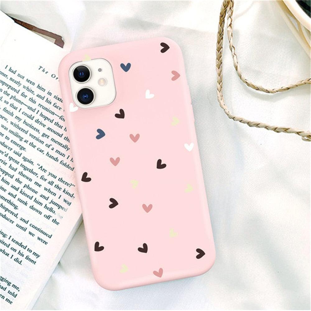 Candy Color Cute Love Heart Phone Case For Iphone 13 12 11 Pro Max Soft Silicon Purple White Silicone Case With Little Heart Pattern Slim Shockproof Protective  Back Cover