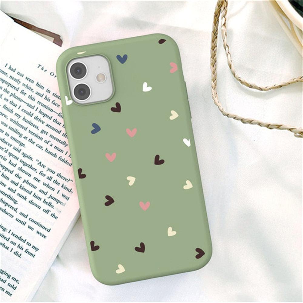 Candy Color Cute Love Heart Phone Case For Iphone 13 12 11 Pro Max Soft Silicon Purple White Silicone Case With Little Heart Pattern Slim Shockproof Protective  Back Cover