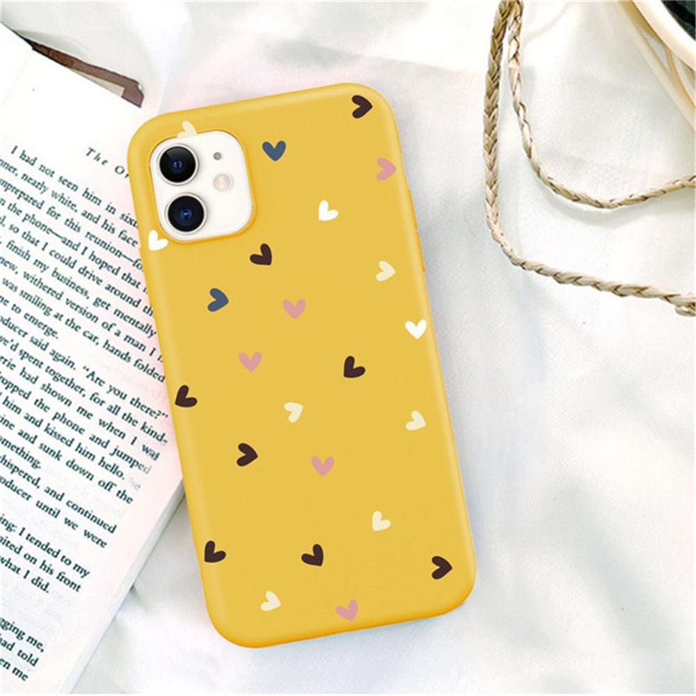 Candy Color Cute Love Heart Phone Case For Iphone 13 12 11 Pro Max Soft Silicon Purple White Silicone Case With Little Heart Pattern Slim Shockproof Protective  Back Cover