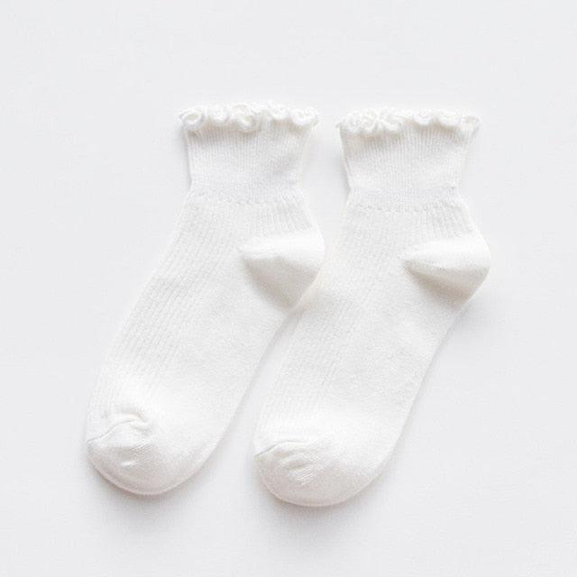 Candy High Quality Lace Solid Color Cute Sweet Girl Fashion Socks Pure Cotton Wood Ear Light Mouth Cotton Novelty Socks Unisex Crew Socks For Men And Women