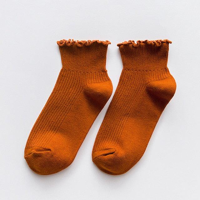 Candy High Quality Lace Solid Color Cute Sweet Girl Fashion Socks Pure Cotton Wood Ear Light Mouth Cotton Novelty Socks Unisex Crew Socks For Men And Women