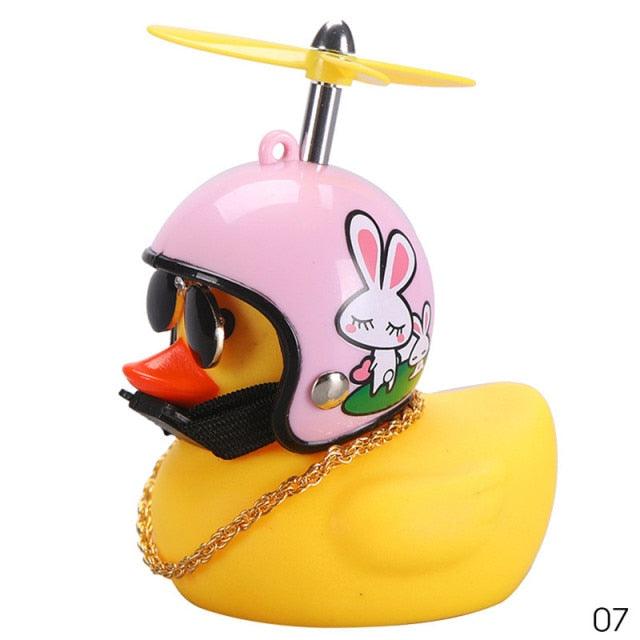 Car Goods Gift Broken Wind Helmet Small Yellow Duck Car Decoration Accessories Wind-breaking Wave-breaking Duck Cycling DecDuck Car Dashboard Decorations Rubber Duck Car Ornaments Cool Duck with Propeller Helmet Sunglasses Gold Chain or