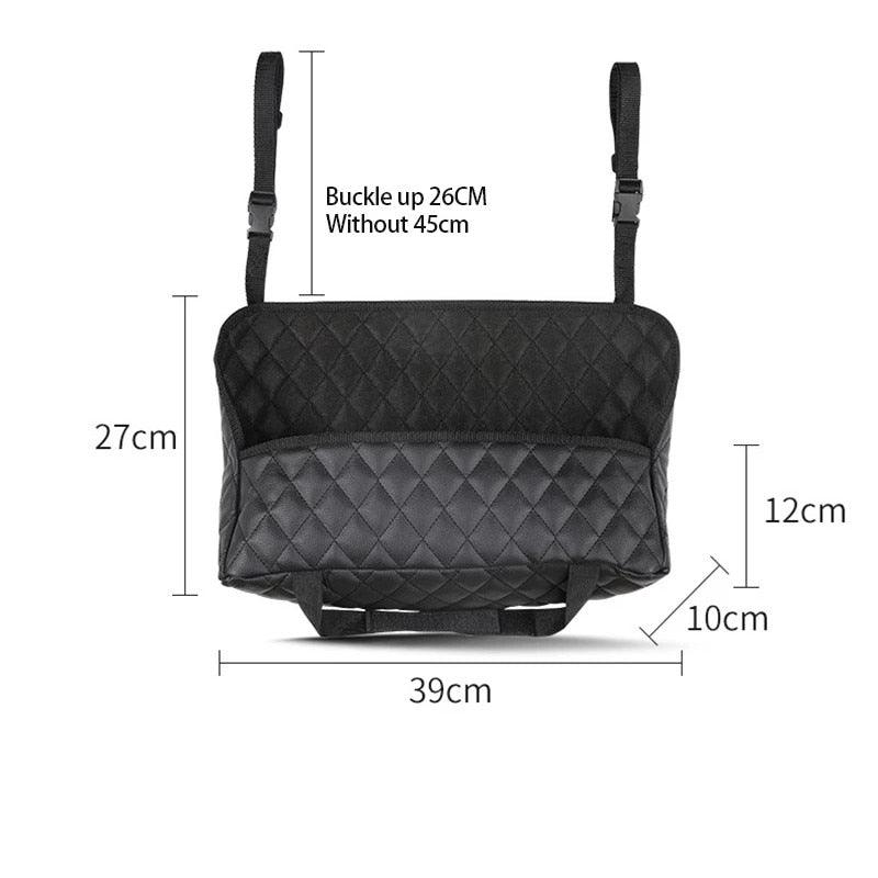 Car Large Capacity Storage Pocket Seat Crevice Net Handbag Holder Luxury Leather Seat Back Organizer Mesh  Bag Automotive Goods Leather Seat Organizer Mesh Large Capacity Bag for Car Seat Storage and Net Hanging Storage Bag
