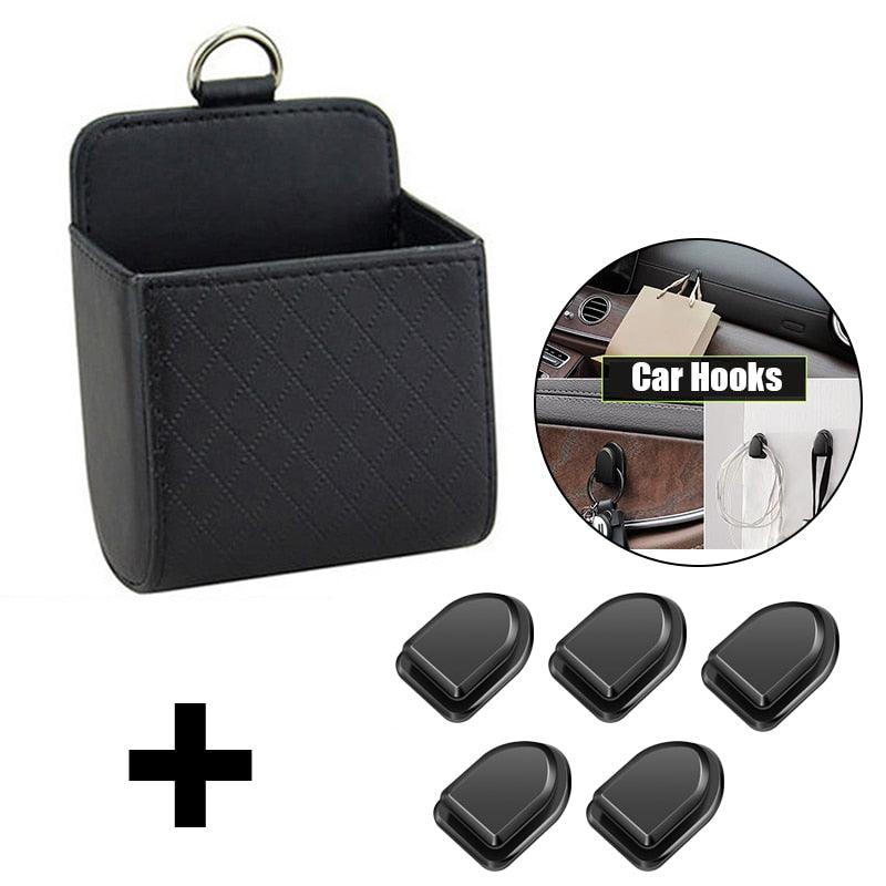 Car Storage Bag Air Vent Dashboard Tidy Hanging Leather Organizer Box Glasses Phone Holder Storage Organizer Car Accessories PU Leather Pouch Holder Mobile Phone Hanging Organizer Container